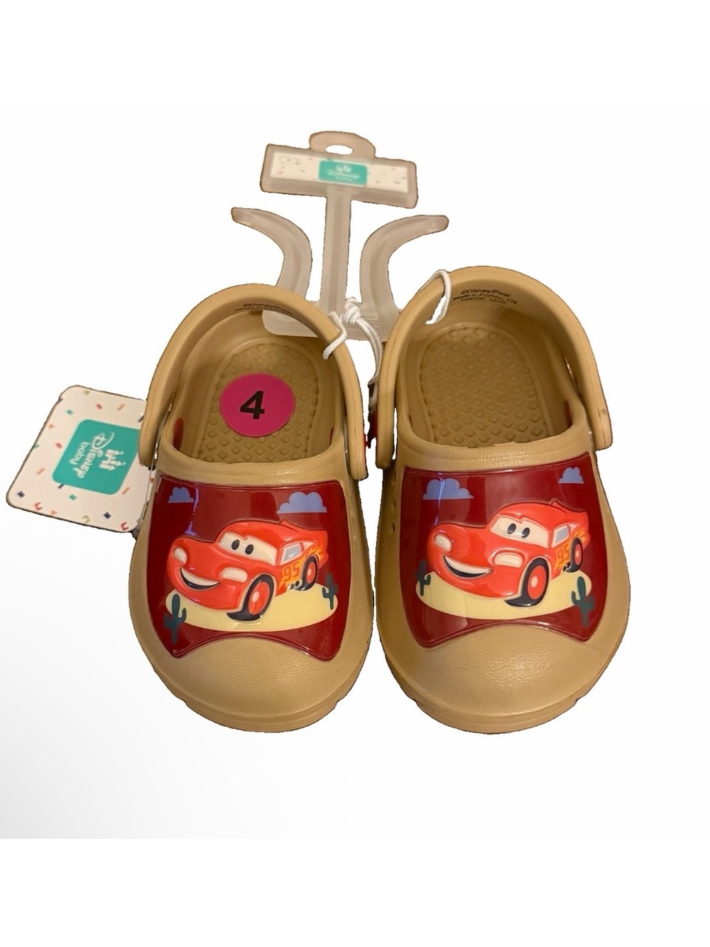 Disney Baby Tan  and Red Lightning McQueen Clogs Size 4 Infant